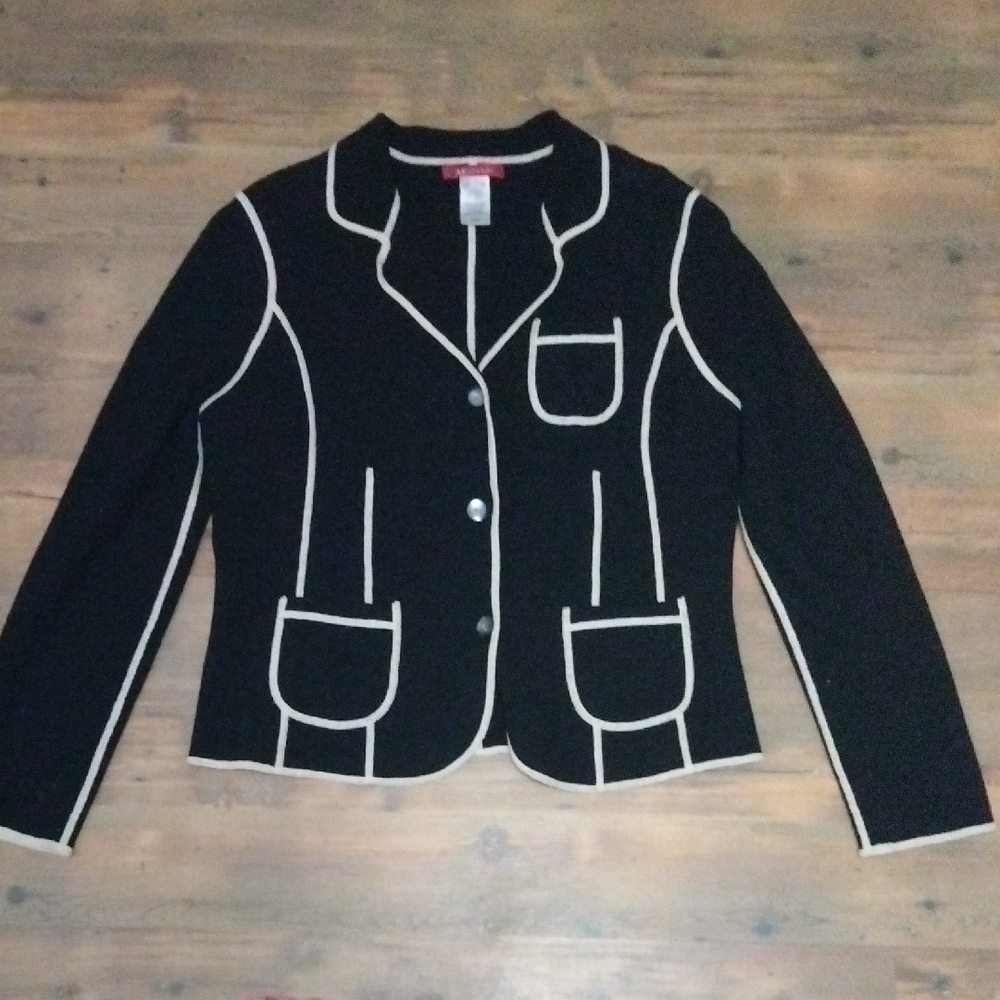Anne Klein Black Blazer with White Piping